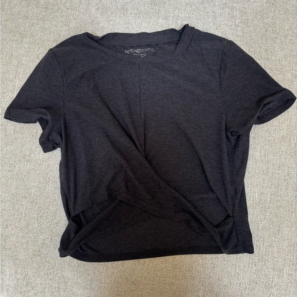 Beyond Yoga Charcoal Black Short Sleeve Twist Tee